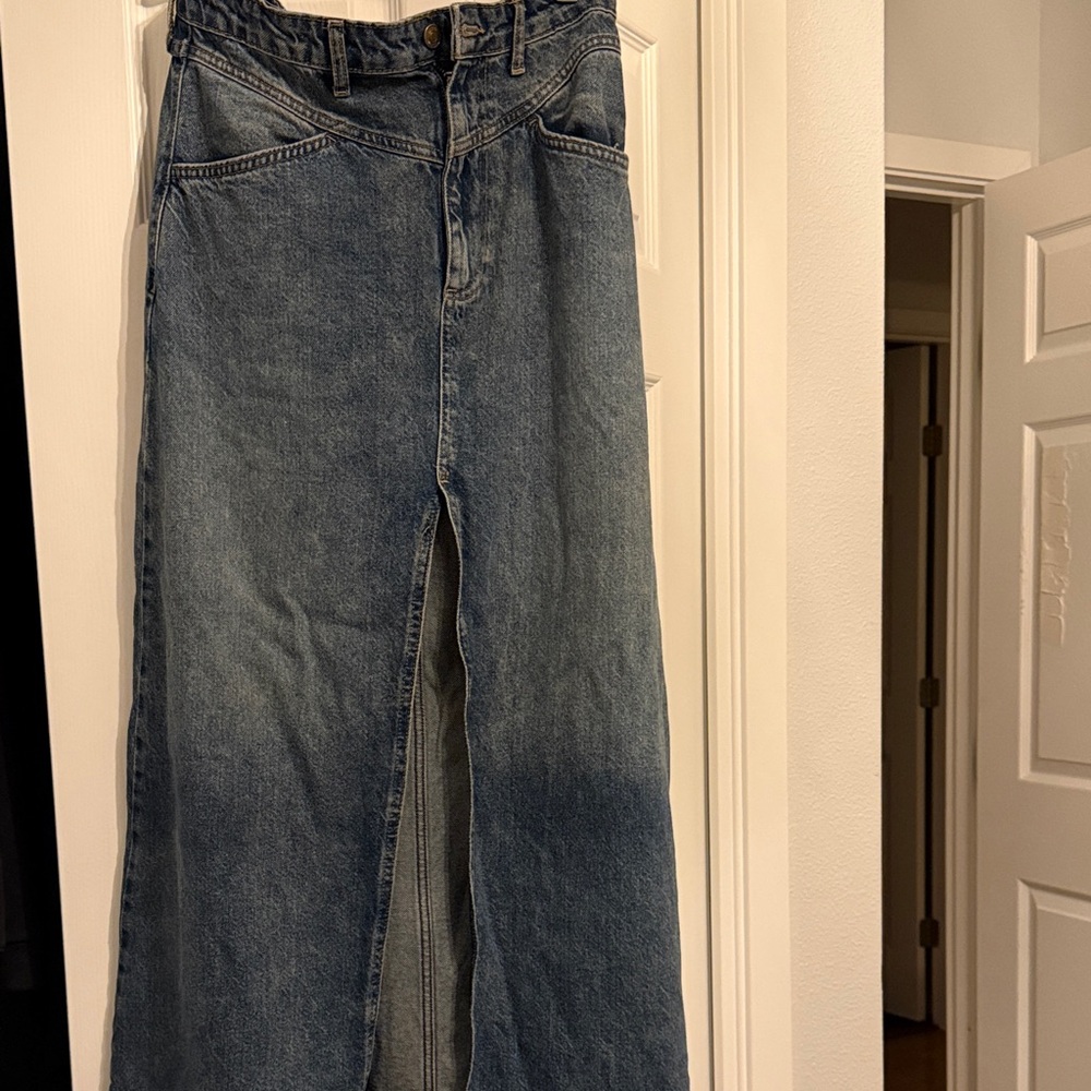 Free People Blue Denim Maxi Skirt